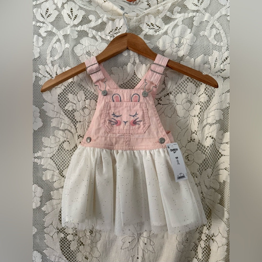 OshKosh B'gosh Pink and White Overalls with Sparkle Tulle Skirt Bunny Costume